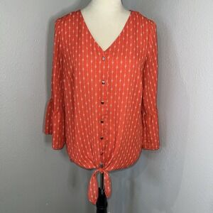 Counterparts~MEDIUM~orange button up Blouse bell sleeves, silver buttons